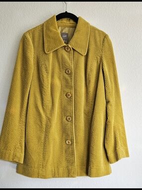 J. Jill XS Petite Mustard Corduroy 100% Cotton Button-Front Jacket Coat Peacoat